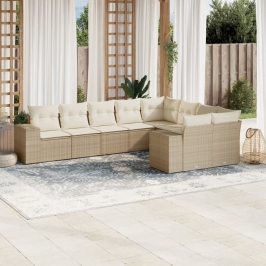 Set de sofás de jardín 9 pzas con cojines ratán sintético beige