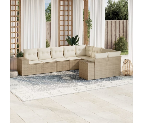 Set de sofás de jardín 9 pzas con cojines ratán sintético beige