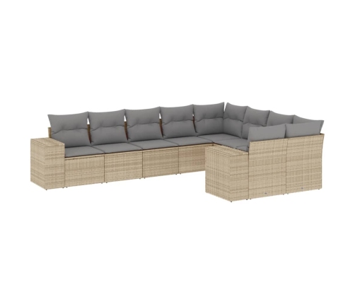 Set de sofás de jardín 9 pzas con cojines ratán sintético beige