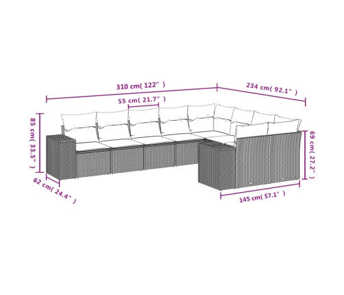 Set de sofás de jardín 9 pzas con cojines ratán sintético beige