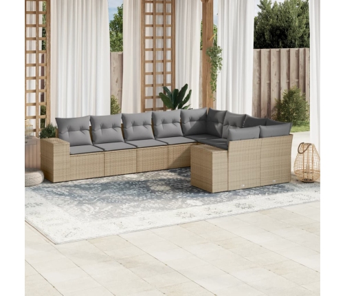 Set de sofás de jardín 9 pzas con cojines ratán sintético beige