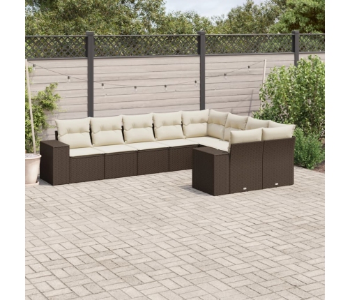 Set de sofás de jardín 9 pzas y cojines ratán sintético marrón