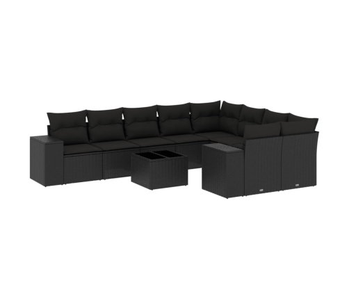 Set de sofás de jardín 10 pzas cojines ratán sintético negro