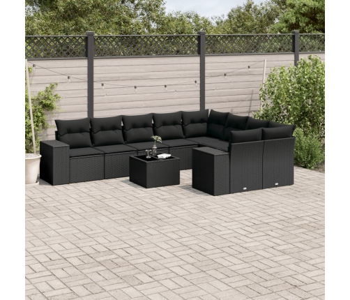 Set de sofás de jardín 10 pzas cojines ratán sintético negro