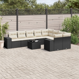 Set de sofás de jardín 10 pzas cojines ratán sintético negro