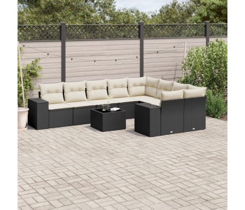 Set de sofás de jardín 10 pzas cojines ratán sintético negro