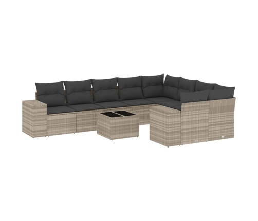 Set sofás jardín 10 pzas con cojines ratán sintético gris claro