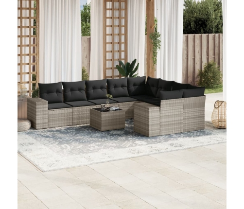Set sofás jardín 10 pzas con cojines ratán sintético gris claro
