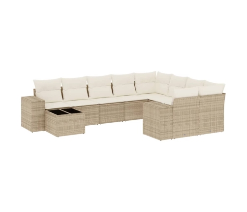 Juego de sofás jardín con cojines beige 10 pzas ratán sintético