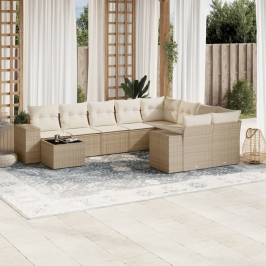 Juego de sofás jardín con cojines beige 10 pzas ratán sintético
