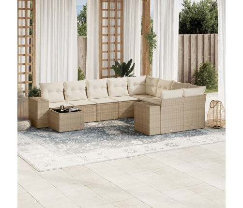 Juego de sofás jardín con cojines beige 10 pzas ratán sintético