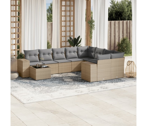 Juego de sofás jardín con cojines beige 10 pzas ratán sintético