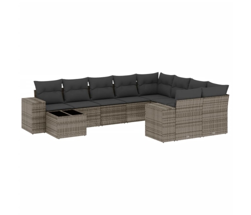 Set de sofás de jardín 10 pzas con cojines ratán sintético gris