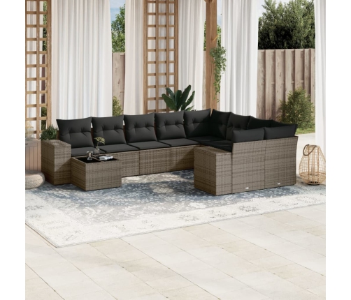 Set de sofás de jardín 10 pzas con cojines ratán sintético gris