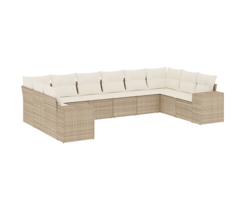 Juego de sofás jardín con cojines beige 10 pzas ratán sintético