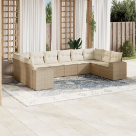 Juego de sofás jardín con cojines beige 10 pzas ratán sintético