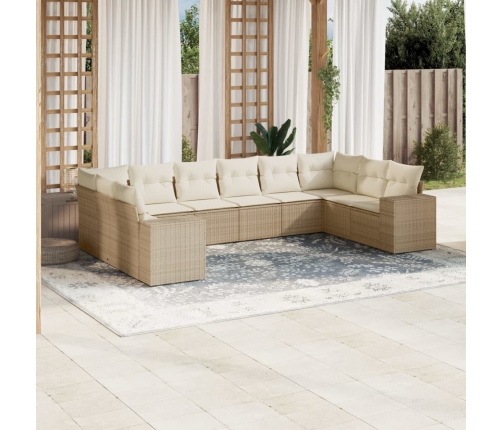 Juego de sofás jardín con cojines beige 10 pzas ratán sintético