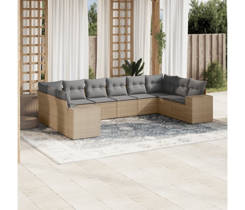 Juego de sofás jardín con cojines beige 10 pzas ratán sintético