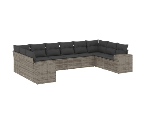 Set de sofás de jardín 10 pzas con cojines ratán sintético gris