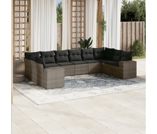 Set de sofás de jardín 10 pzas con cojines ratán sintético gris