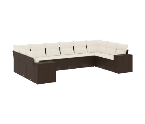 Set de sofás de jardín 10 pzas y cojines ratán sintético marrón