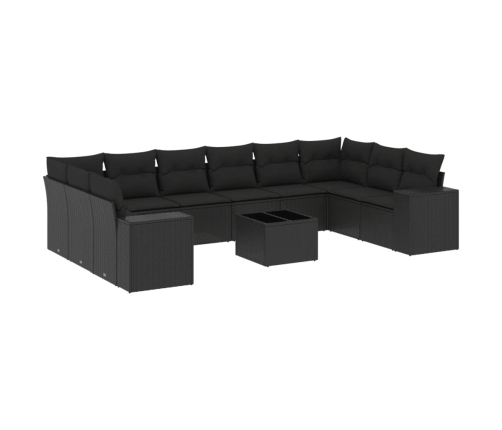 Set de sofás de jardín 11 pzas y cojines ratán sintético negro