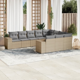 Juego de sofás jardín con cojines beige 10 pzas ratán sintético