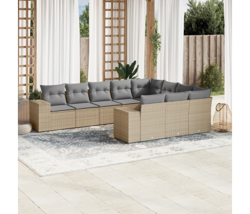 Juego de sofás jardín con cojines beige 10 pzas ratán sintético