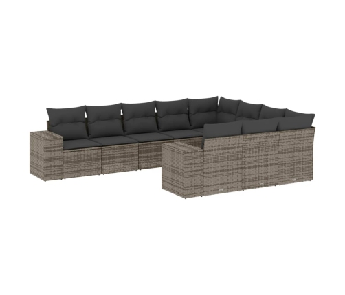 Set de sofás de jardín 10 pzas con cojines ratán sintético gris