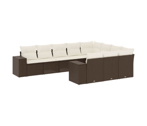 Set de sofás de jardín 10 pzas y cojines ratán sintético marrón