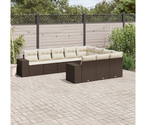 Set de sofás de jardín 10 pzas y cojines ratán sintético marrón