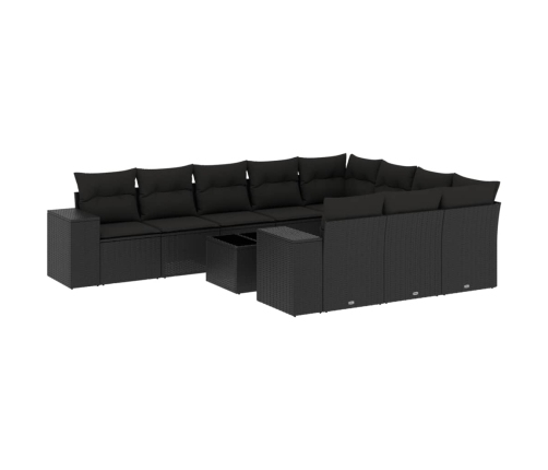 Set de sofás de jardín 11 pzas y cojines ratán sintético negro