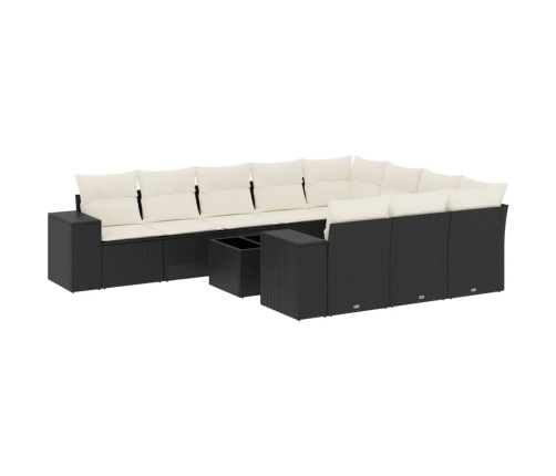 Set de sofás de jardín 11 pzas y cojines ratán sintético negro