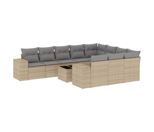 Set de sofás de jardín 11pzas con cojines ratán sintético beige