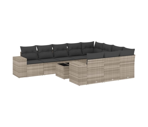 Set de sofás de jardín 11 pzas y cojines ratán sintético gris