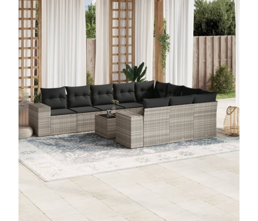 Set de sofás de jardín 11 pzas y cojines ratán sintético gris