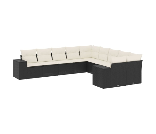 Set de sofás de jardín 10 pzas cojines ratán sintético negro