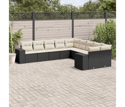 Set de sofás de jardín 10 pzas cojines ratán sintético negro