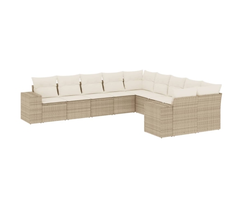 Juego de sofás jardín con cojines beige 10 pzas ratán sintético