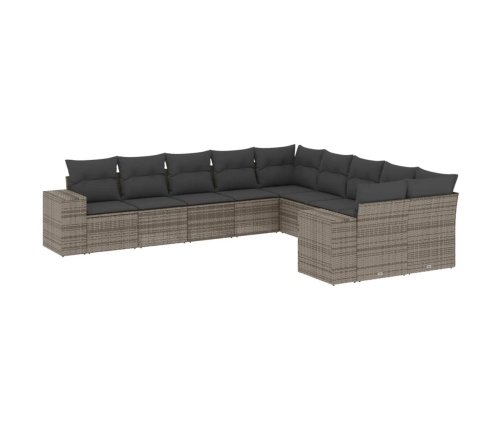 Set de sofás de jardín 10 pzas con cojines ratán sintético gris