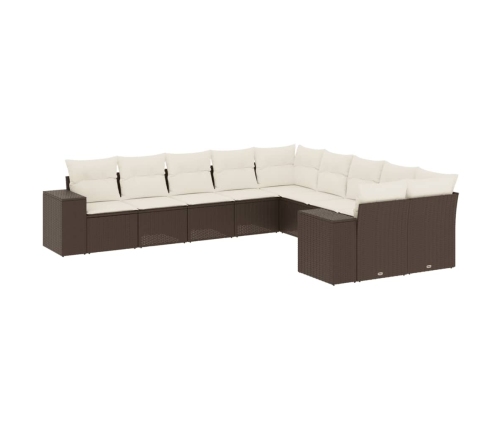 Set de sofás de jardín 10 pzas y cojines ratán sintético marrón