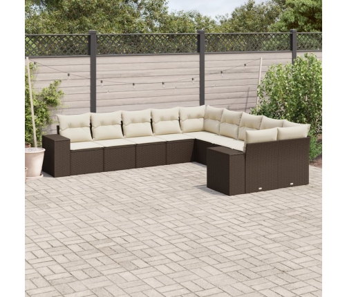 Set de sofás de jardín 10 pzas y cojines ratán sintético marrón