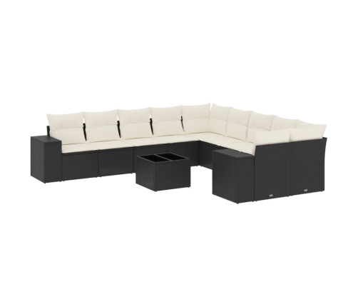 Set de sofás de jardín 11 pzas y cojines ratán sintético negro