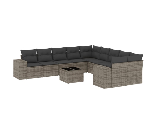 Set de sofás de jardín 11 pzas y cojines ratán sintético gris