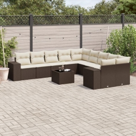 Set de sofás de jardín 11 pzas cojines ratán sintético marrón
