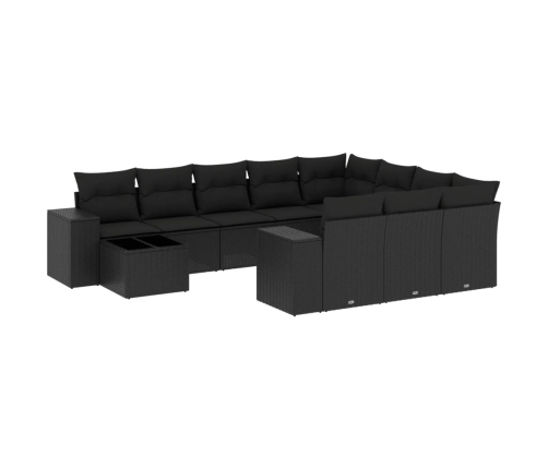 Set de sofás de jardín 11 pzas y cojines ratán sintético negro