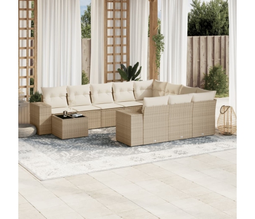 Set de sofás de jardín 11pzas con cojines ratán sintético beige