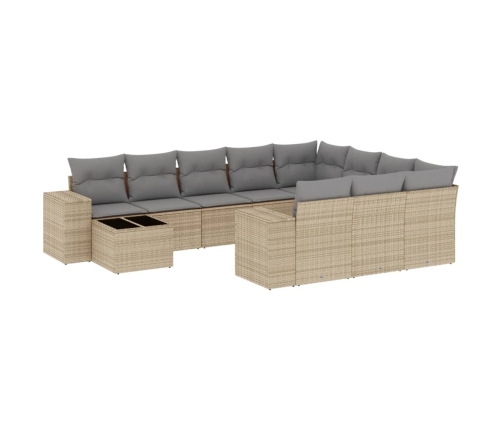 Set de sofás de jardín 11pzas con cojines ratán sintético beige