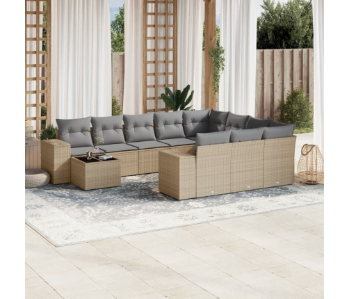 Set de sofás de jardín 11pzas con cojines ratán sintético beige