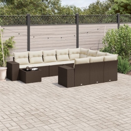 Set de sofás de jardín 11 pzas cojines ratán sintético marrón